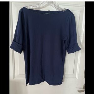 Ralph Lauren Blue Cuffed Sleeve Relaxed Blouse